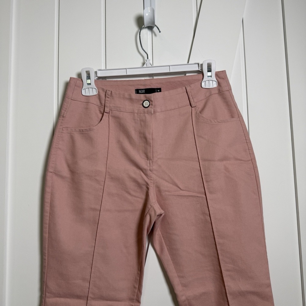 Noir Flare Leg Trousers Pink Size Medium 70s Coquette Retro Feminine Front Seams - Picture 2 of 9
